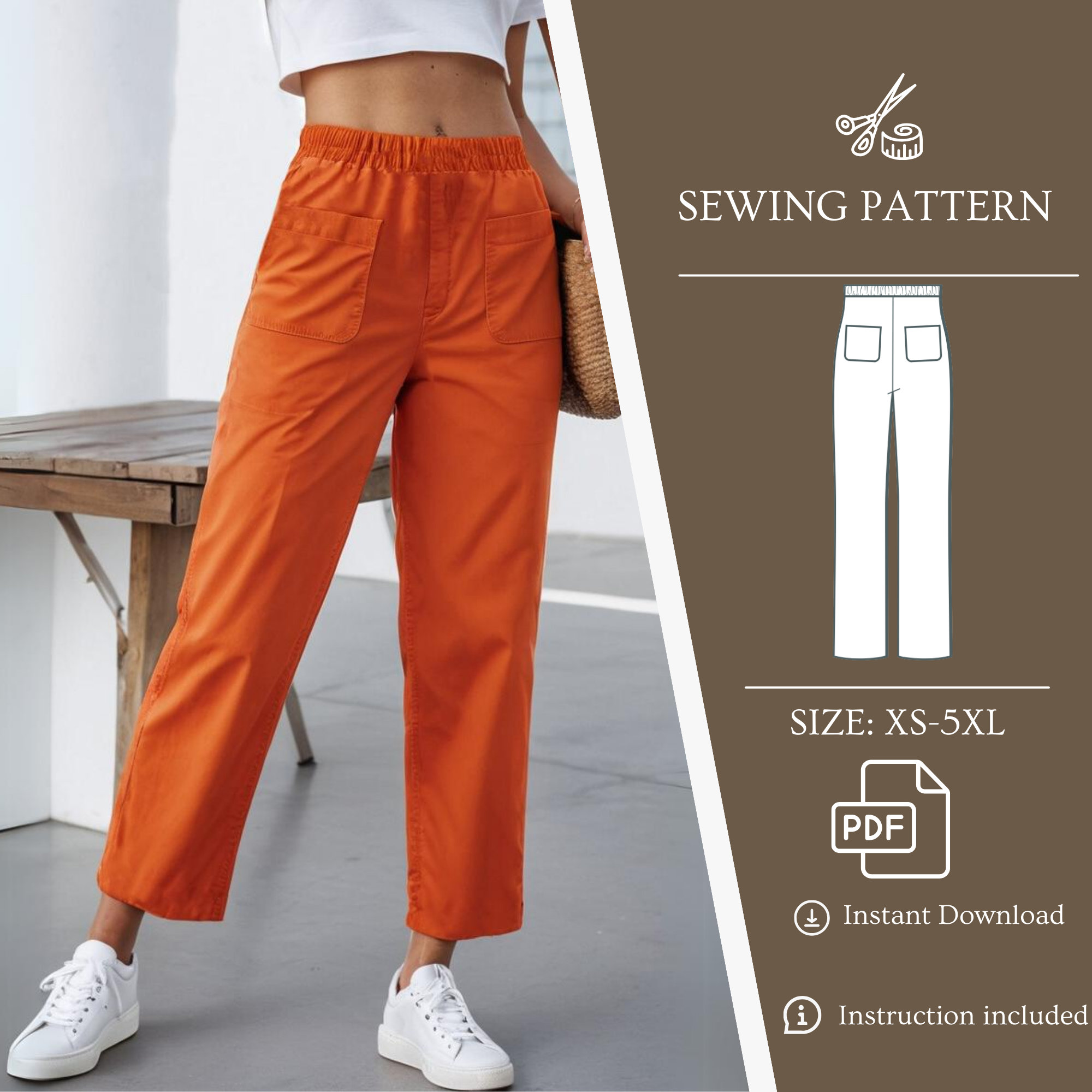 High Waist Ankle Tie Pants, Pure Color 2 Pockets Leisure Elastic