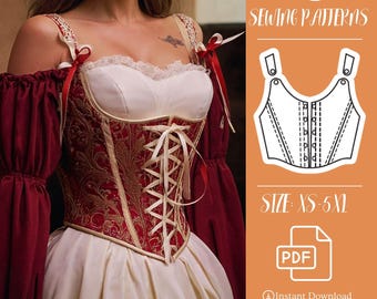 Romantic Cottagecore Corset | Front lace corset pattern PDF | Bustier Corset Top | Romantic Adjustable Lacing | XS-6XL | Renaissance Corset