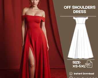 Prom Dress Sewing Pattern Off Shoulders Dress Pattern, Fairy Bridal Gown, Cossplay Dress Pattern, Cocktail Dress Pattern, Maxi Dress