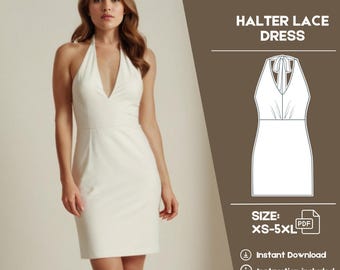 Prom Dress Sewing Pattern Bodycon Midi Dress Pattern Halter Neck Dress PDF Pattern Summer Dress Sewing Pattern
