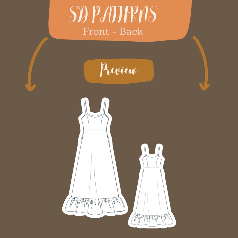 Straps Midi Dress Pattern, Ruffles Circular Skirt, PDF Sewing Pattern ...