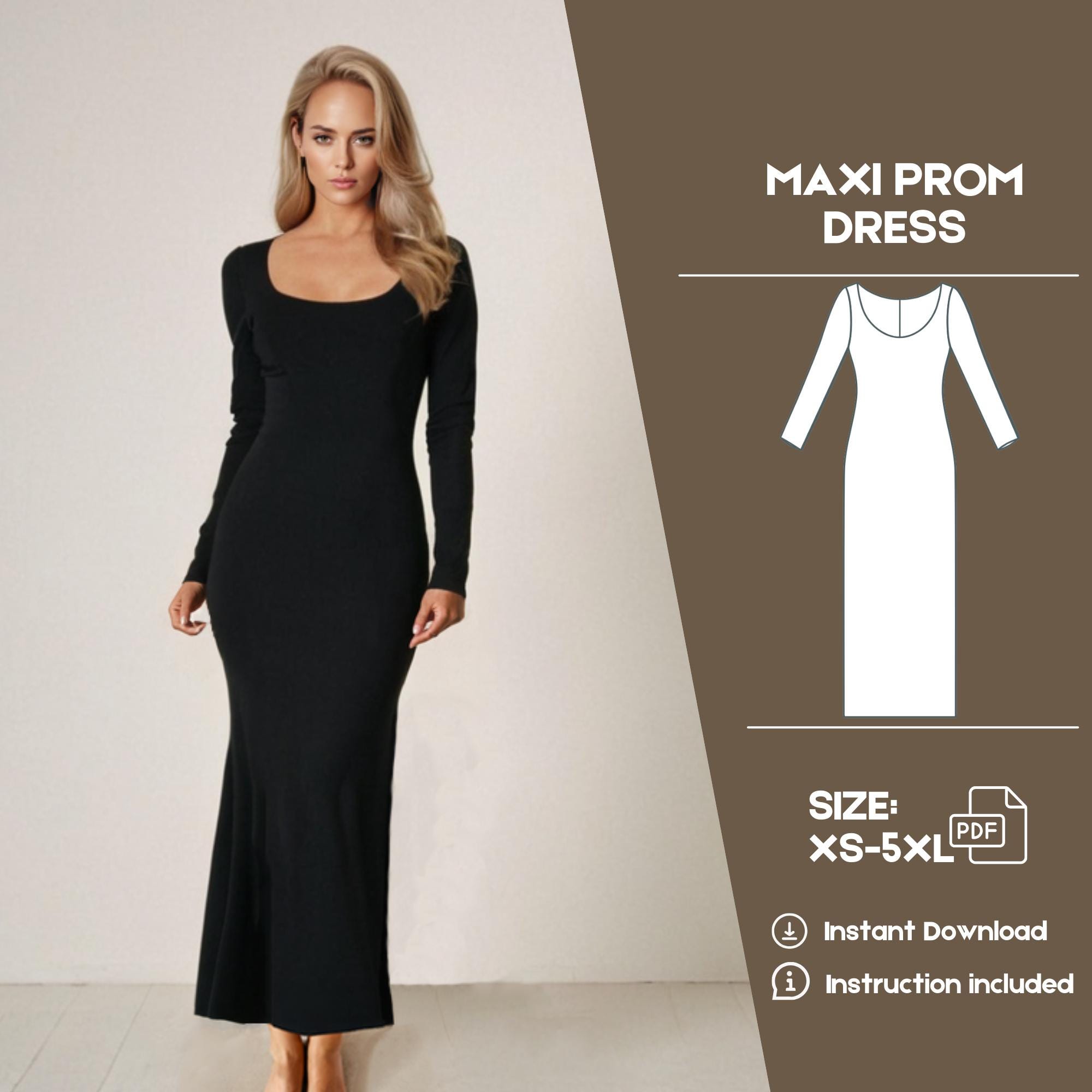 Bodycon Evening Dress Sewing Pattern: XS-5XL (PDF Pattern)