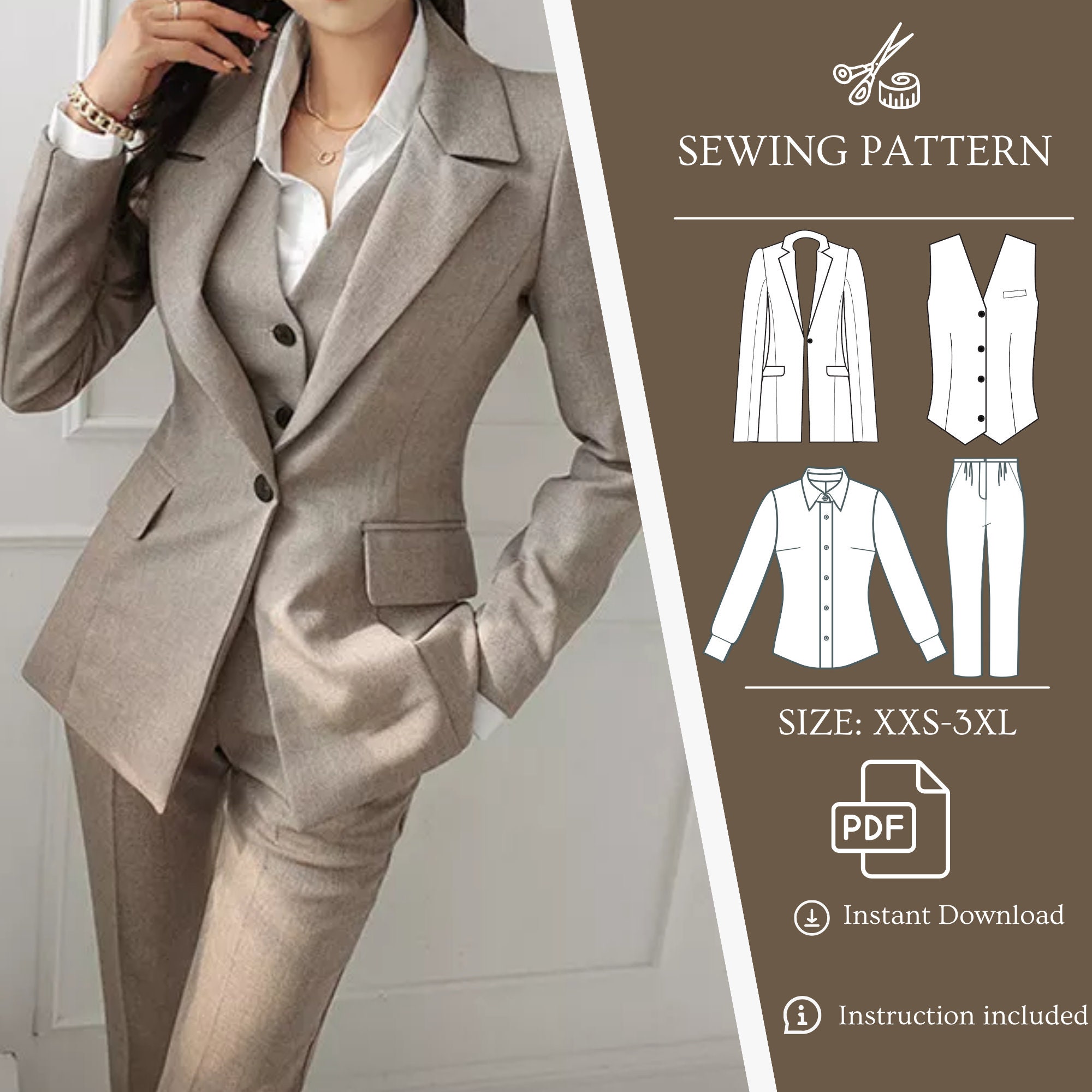 Caramel Color Womens Suit, Formal Pantsuit for Women, Formal Wear Womens,  Womens Blazer and Pants, Double Breasted Blazer Set, Notch Lapel 