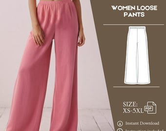 Pants Sewing Pattern, Wide Leg Pants Pattern, Trouser Pattern, High Waist Pants Pattern, Elastic Waist Pants Pattern