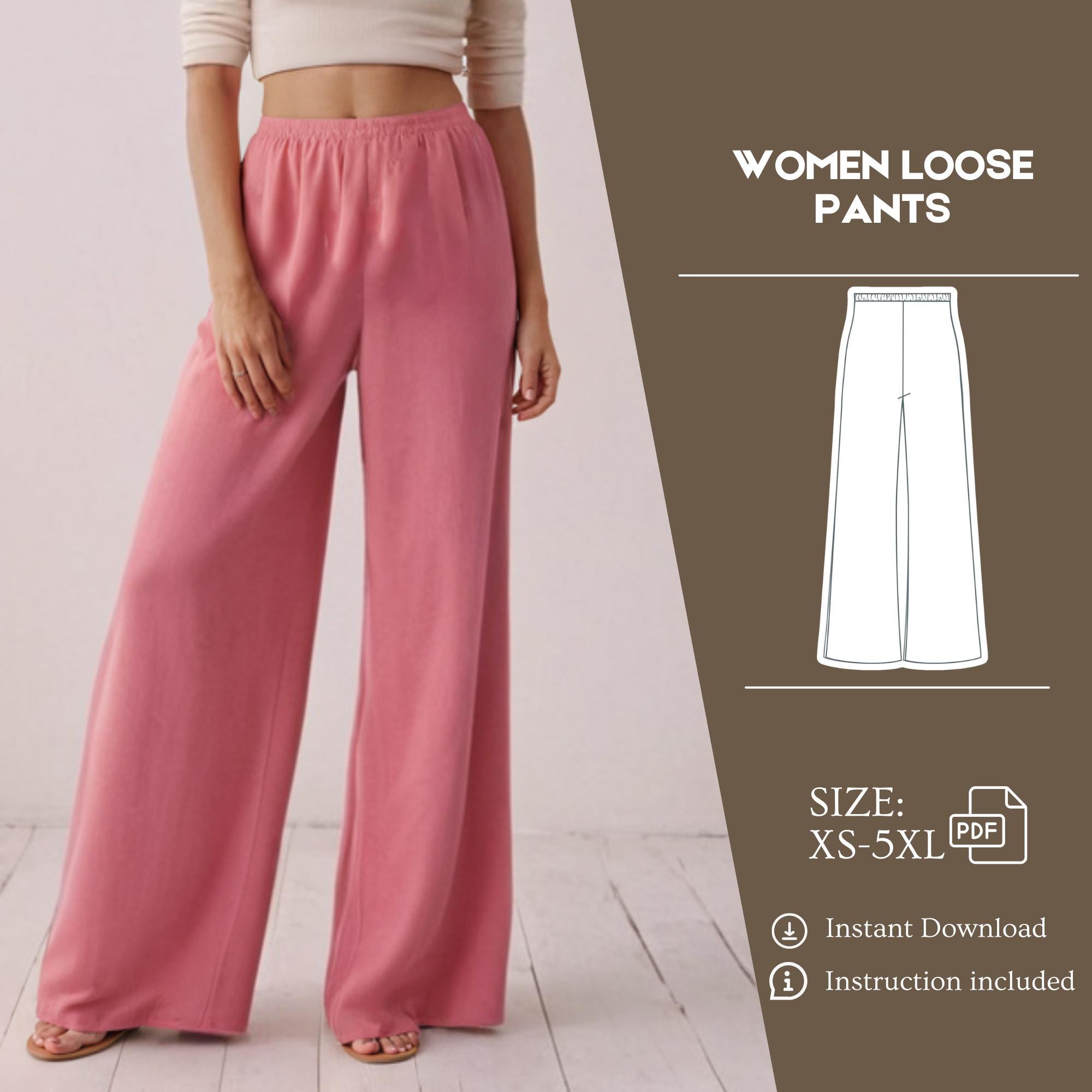 Pants Sewing Pattern, Wide Leg Pants Pattern, Trouser Pattern, High Waist Pants Pattern, Elastic Waist Pants Pattern - Etsy Pants Sewing Pattern, Wide Leg Pants Pattern, Trouser Pattern, High Waist Pants Pattern, Elastic Waist Pants Pattern - Etsy