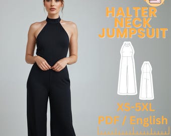 Jumpsuit Sewing Pattern Haltern Neck Long Romper Pattern Palazzo Pants Jumpsuit Pattern Beginner Jumpsuit Digital Pattern