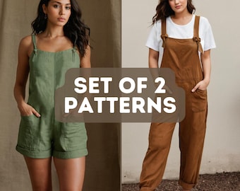 Set Romper Jumpsuit Schnittmuster, XS-XXXL, Frauen Jumpsuit Schnittmuster, Leinen Baumwoll Jumpsuit, Latzhose Hose Lose Hose, Bundle