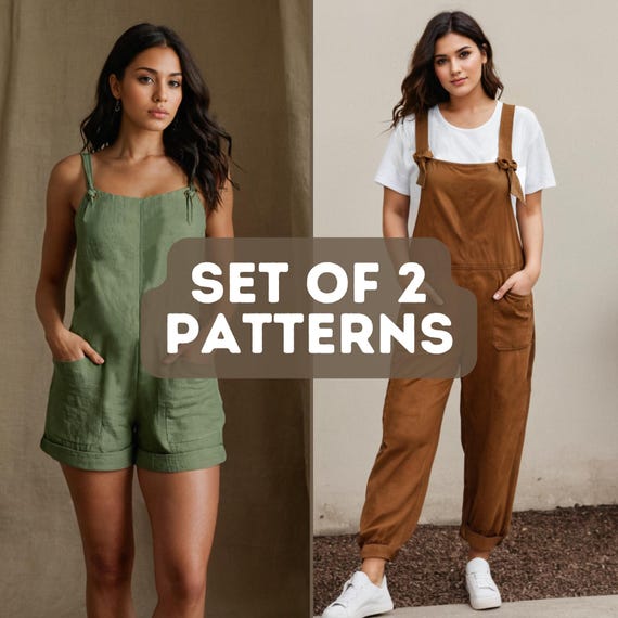 Set Romper Jumpsuit Sewing Pattern, XS-XXXL, Women Jumpsuit Pattern, Linen Cotton Jumpsuit, Dungaree Pant Loose Trouser, Bundle