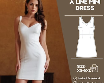 Patrón de costura de vestido con tirantes en escote en V, patrón de costura de vestido casual de verano en PDF, patrón de vestido para principiantes, patrón de costura de vestido ajustado