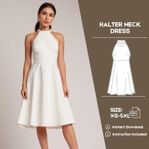 Babydoll Dress Sewing Pattern | Women Midi Dress Pattern | Summer Prom Dress PDF Sewing Pattern | Halter Dress Easy Pattern