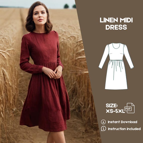 Women Linen Pockets Dress PDF Sewing Pattern Forman Bridesmaid Wedding Dress  Sewing Pattern Gathered Skirt - Etsy