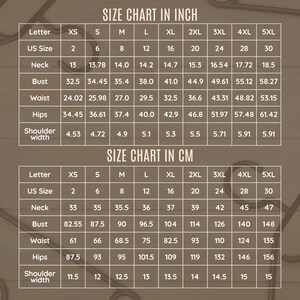 Puede incluir: Tabla de tallas en pulgadas y cent&iacute;metros para ropa. La tabla muestra las medidas de cuello, busto, cintura, caderas y ancho de hombros. Las tallas van de XS a 5XL.