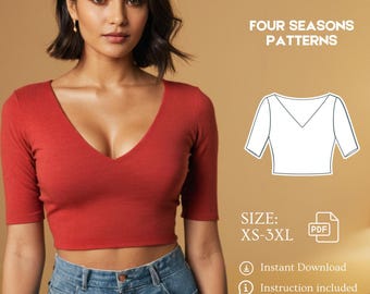 Summer Tank Top Sewing Pattern Linen V Neck Crop Top Pattern | Beginner Sewing Pattern Top | Instant Download Pattern