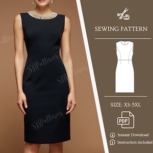 Sleeveless dress, digital PDF sewing pattern, XS-5XL, instant download, elegant, evening elegant dress