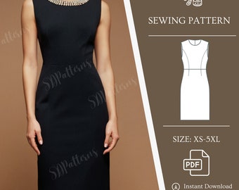 Sleeveless dress, digital PDF sewing pattern, XS-5XL, instant download, elegant, evening elegant dress