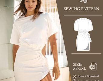 Summer Dress Sewing Pattern Asymmetrical Lace Closure Dress Pattern, Women Mini Dress Pattern, Irregular Party Shirt Dress PDF Pattern
