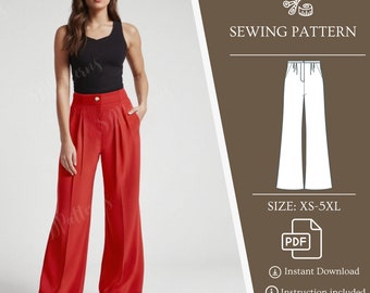 Pattern for Comfortable Wide-Leg Pants in Sizes XS-5XL, Easy-to-Sew Pattern for Stylish four Season Pants, Perfect for Beginners