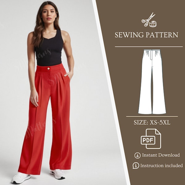 Pattern for Comfortable Wide-Leg Pants in Sizes XS-5XL, Easy-to-Sew Pattern for Stylish four Season Pants, Perfect for Beginners