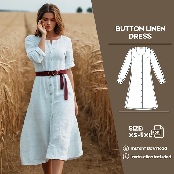 short sleeve midi cotton dress Handmade Green Linen – Fit and Flare Size:50