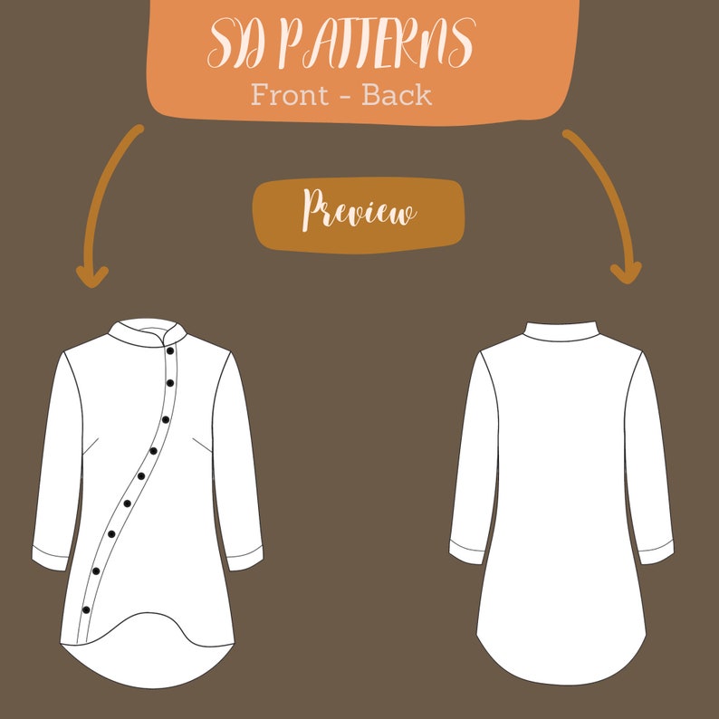 Asymmetrical Tunic PDF Sewing Pattern, Linen Blouse Pattern, Women Clothing Sewing Patterns image 2