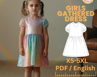 Abito da bambina con maniche a vescovo, modello di cucito per abito, abito da bambina principessa, taglia 2-12 anni, PDF per cucire vestiti per bambini, modello di download immediato