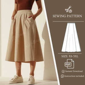 Sewing Skirt Pattern, High Waist A Line Mini Skirt, Zipper Back, Pockets Skirt, PDF Pattern