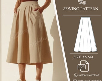 A-Line Mini Skirt Sewing Pattern: High Waist with Pockets (PDF Pattern)