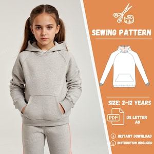 Girls Hoodie Sewing Pattern Kids Long Sleeve Hoodie With Pockets Pattern Sport Fit Hoodie Pattern for Girls | Digital Pattern