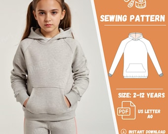 Girls Hoodie Sewing Pattern Kids Long Sleeve Hoodie With Pockets Pattern Sport Fit Hoodie Pattern for Girls | Digital Pattern