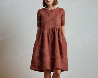 A-Line Loose Dress, Linen Dress, Sewing PDF pattern dress, Hight waist linen dress, do it yourself, tutorial pdf sewing size XS-5XL