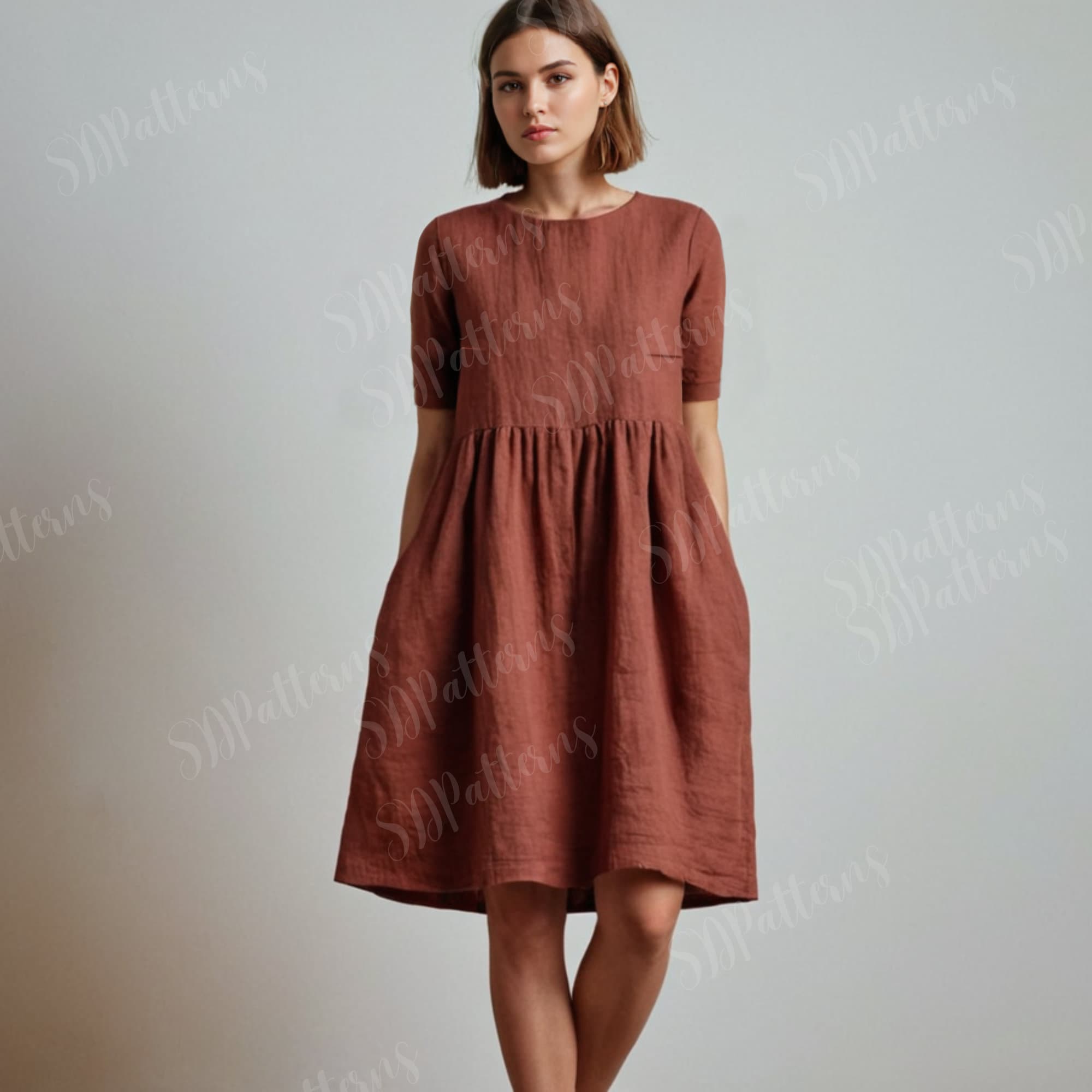 knee length dresses for ladies Linen Maxi Dress with Long Sleeves 'Melissa'