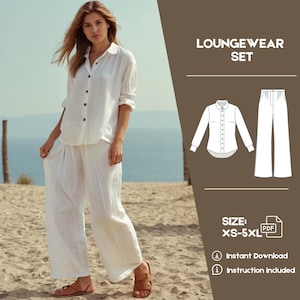 Set Bluse und Hose Schnittmuster - Sommer Musselin Baumwolle Set Pattern | Frauen Lockeres Set Schnittmuster | Loungewear Muster