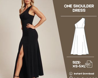 One Shoulder Maxi Dress Sewing Pattern (PDF Pattern, XS-5XL)