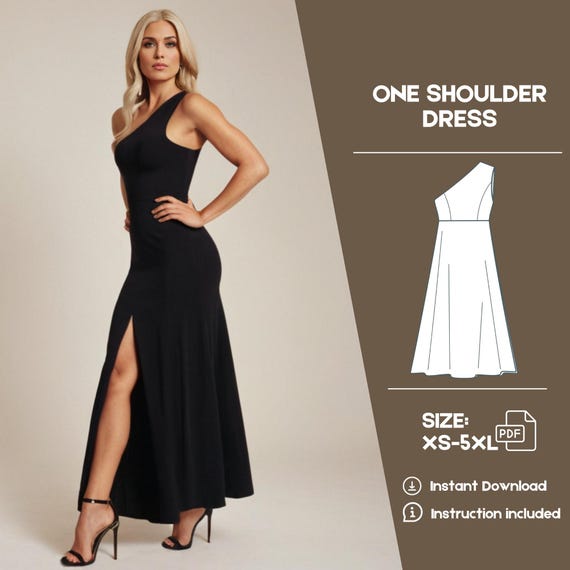 One Shoulder Maxi Dress Sewing Pattern (PDF Pattern, XS-5XL) - Etsy
