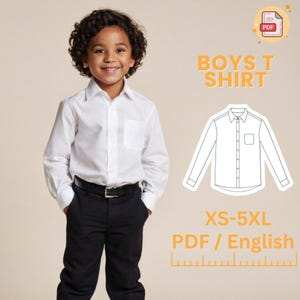 Patron de couture de chemise pour garçon - Patron de haut de chemise classique pour enfants - Patron de chemise à manches longues pour débutants - Patron de couture A0