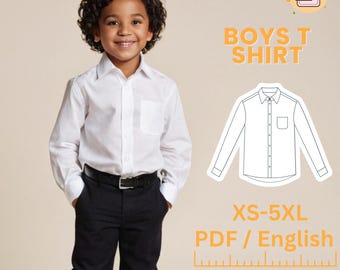 Boys Shirt Sewing Pattern Kids Classic Shirt Top Pattern Beginner Friendly Long Sleeve Shirt Pattern for Buys A0 Sewing Pattern
