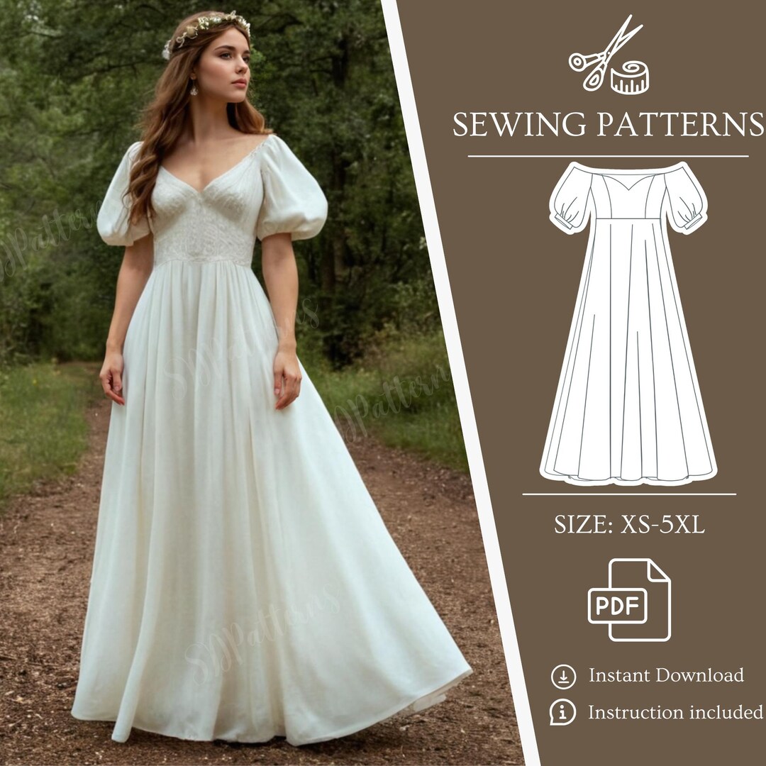 Cottagecore Dress Pattern Fairy Dress Pattern Maxi Puff Sleeve Dress