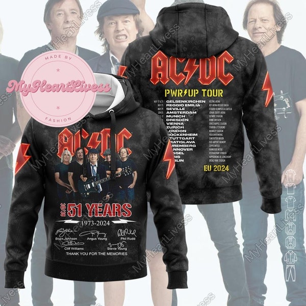 Felpa con cappuccio ACDC Pwr Up World Tour 2024, camicia grafica Rock Band Acdc, felpa Rock Band Acdc, felpa Acdc Pwr Up, regalo per papà