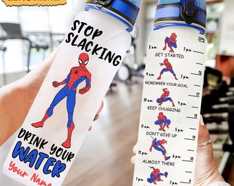 Spiderman Water Bottle, Water Tracker Bottle, Spider Man Water Bottle, Personalized Bottle, Workout Water Bottle, 32oz Water Bottle