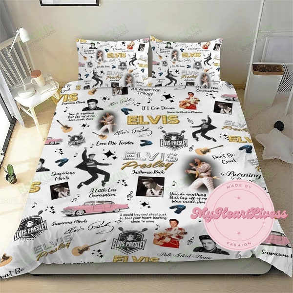 Literie Elvis Presley, Housse de couette Elvis, Ensemble de literie musicale, Décoration intérieure Elvis Presley, King Of Rock N Roll, Cadeau pour femme