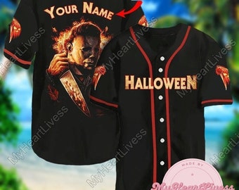 Chemise Michael Myers, nom personnalisé maillot de baseball Michael Myers, maillot d’Halloween d’horreur, chemise de baseball Michael Myers, cadeau pour lui