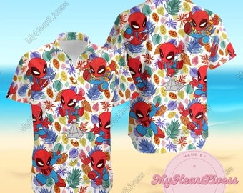 Chemise hawaïenne tropicale Spider Man, chemise boutonnée, chemise Spiderman super-héros, chemise hawaïenne pour hommes, chemise d’anniversaire Spiderman