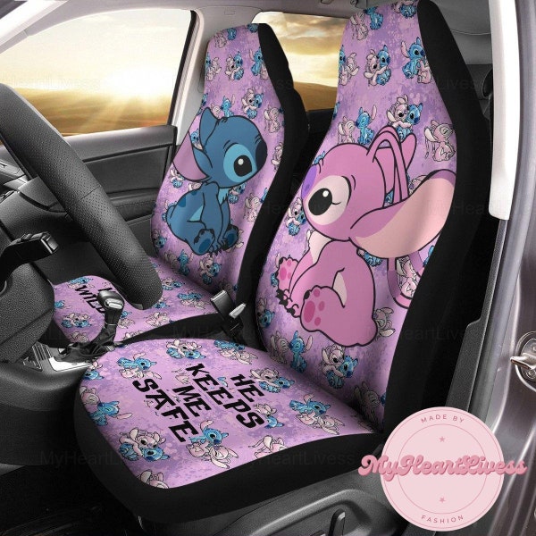 Stitch Angel Car Seat Cover, Stitch Auto Seat Covers, Car Seat Protector, Stitch And Angel Car Decor, Disney Stitch Gift, Stitch Gift