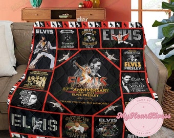 Elvis Presley Quilt, Elvis Presley Quilt Pattern, Couverture de courtepointe musicale, Courtepointe moderne, King Of Rock And Roll Quilt, Cadeaux pour les fans de musique