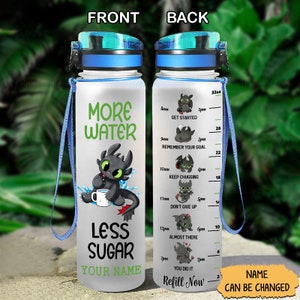 Toothless Water Bottle, Toothless 32oz Water Bottle, Personalized Bottle, Dragon Toothless Bottle, Water Bottle With Time Tracker