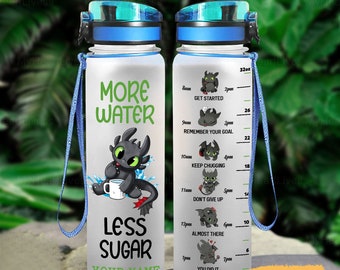 Toothless Water Bottle, Toothless 32oz Water Bottle, Personalized Bottle, Dragon Toothless Bottle, Water Bottle With Time Tracker