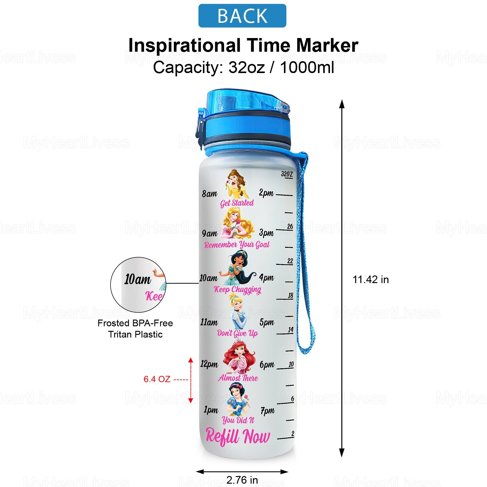Disney Princess Water Bottle, Disney Drink Bottle, 32oz Water Bottle