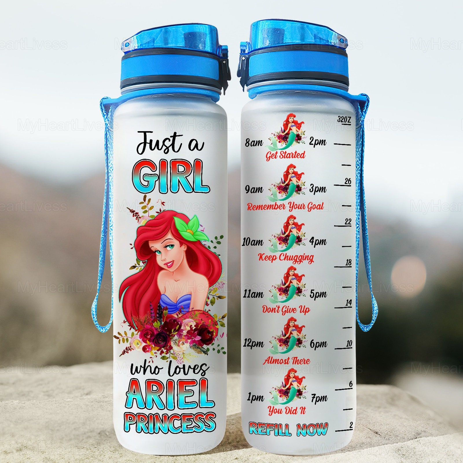 Ariel Water Tracker Bottle, Disney Princess Bottle, Little Mermaid