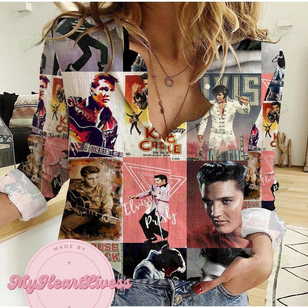 Elvis Presley Linen Shirt, Music Women Shirt, Rock And Roll Shirt, Elvis Presley Gift, Elvis Presley Blouse Women Shirt, Linen Blouse