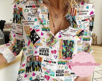 Chemise en lin Nkotb, chemise fille Nkotb, chemisier en lin musical, Rock And Roll, chemises pour femmes, chemises pour femmes Nkotb, cadeau pour elle